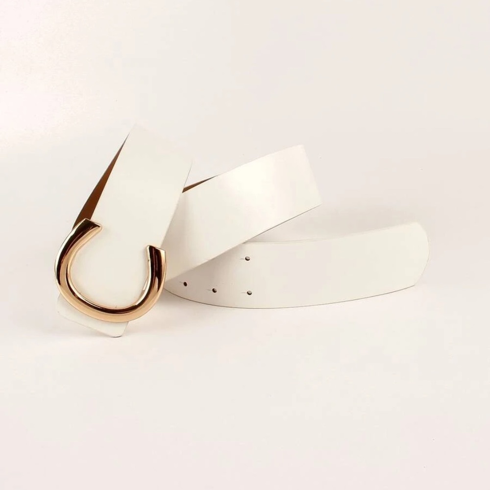 Vegan Leather Wide belt dress gold Tone Minimalist - Picture 12 of 16